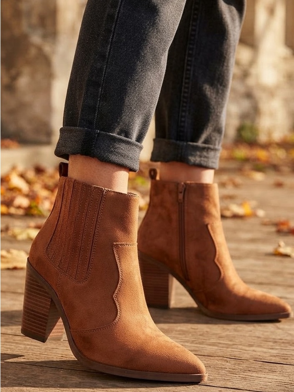 ASOS DESIGN Wide Fit Elliot Western Boots Tan Suede Ankle Booties UK 7 US 9 W